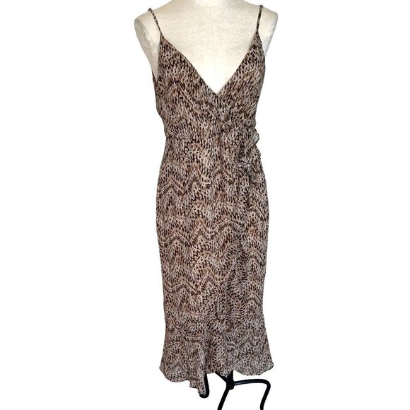 Bardot Midi Dress Womens Size 8 Cascading Ruffle Printed Georgette Polyester Zip - Picture 1 of 11